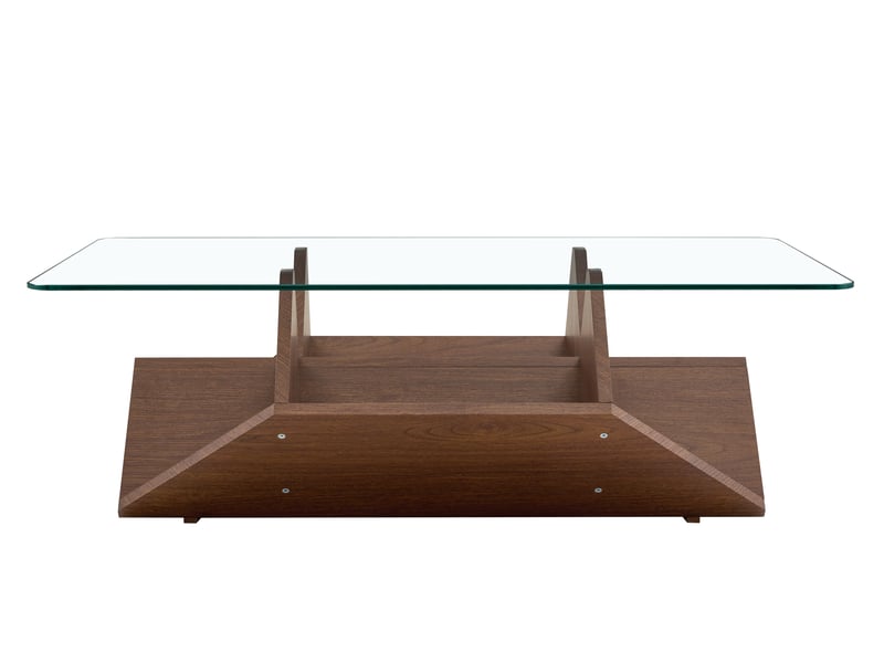 Table basse moderne, verre trempé et mdf effet noyer, multiples rangements, pour salon et bureau - Conforama A