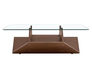 Table basse moderne, verre trempé et mdf effet noyer, multiples rangements, pour salon et bureau