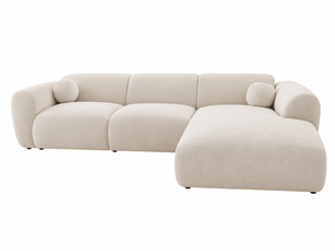 Canapé d'angle droit convertible HOMYFRANCE  4 places Velours beige avec coffre de rangement