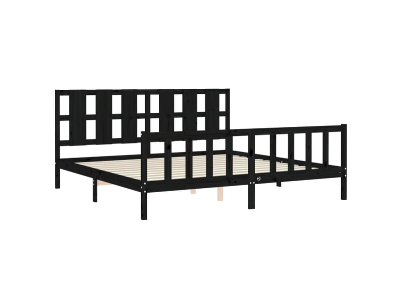  Lit double- lit adulte -  cadre de lit sans matelas noir 200x200 cm bois massif de pin  - Conforama D