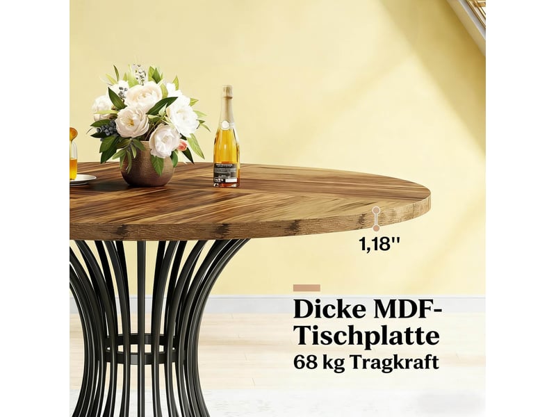  Table de salle à manger pour 6 personnes avec plateau rond et base en métal, style rétro, pour salle à manger  - Conforama E
