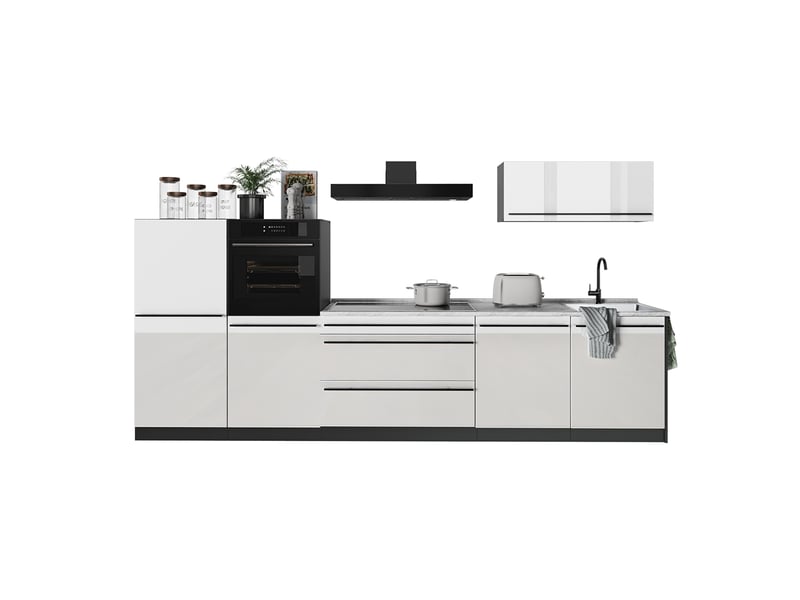  Vicco cuisine, blanc haute brillanceanthracite, 340cm plan de travail marbre  - Conforama E