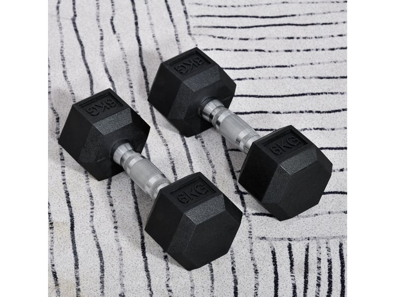  Haltères hexagonaux – lot de 2 x 6 kg en fonte avec revêtement en caoutchouc noir pour entraînement polyvalent  - Conforama B