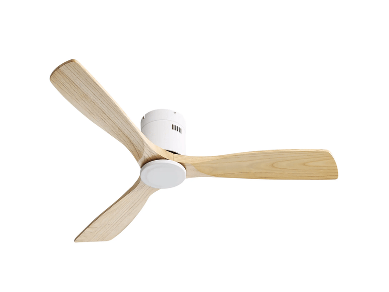  Ventilateur de plafond en métal et bois blanc, 132 cm, moteur dc, télécommande, 6 vitesses, minuterie  - Conforama A
