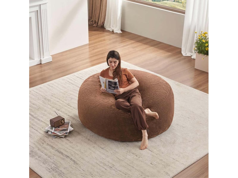 Fauteuil pouf adulte avec soutien souple, housse lavable et design pliable, en mousse marron 120 × 120 × 60 cm - Conforama C