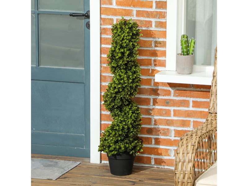  Eucalyptus artificiel spiralé avec pot inclus, pour une utilisation intérieure et extérieure, hauteur 90 cm, vert  - Conforama D