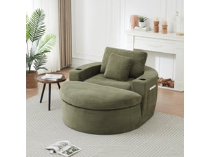 Fauteuil 1 places - 136x156x88 cm - fauteuil poire indépendant en velours côtelé avec ottoman, porte-gobelets - vert