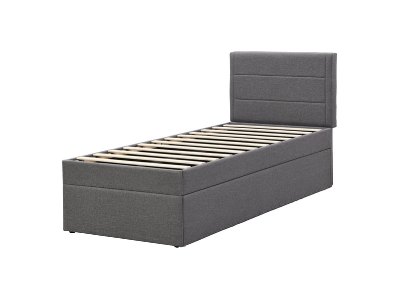  Lit coffre enfant 90x200 cm avec sommier à lattes, en bois, gris, sans matelas  - Conforama A