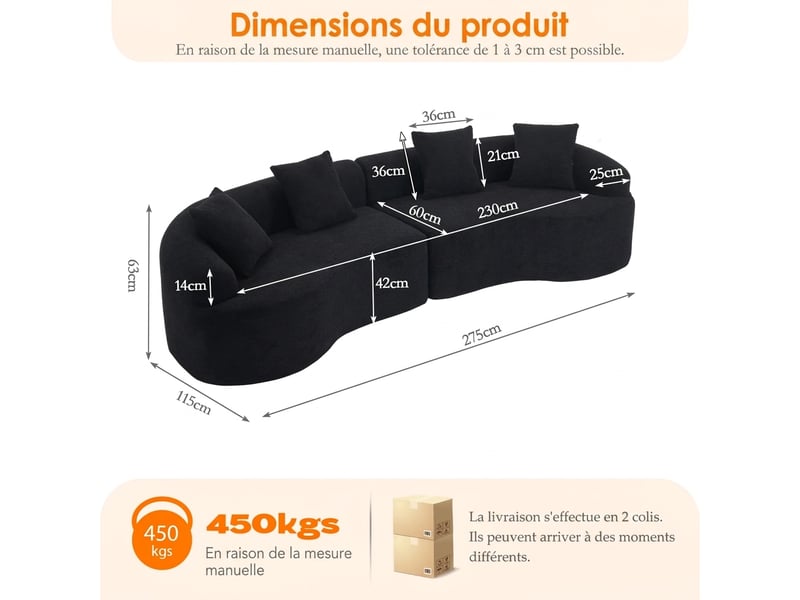  Canapé courbé moderne modulable 4 places en chenille - sans montage requis, gain de place  - Conforama C