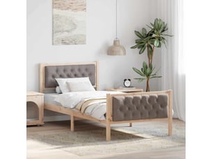 Lit adulte, lit simple, cadre de lit avec tête de lit taupe 90x190cm pin massif cf4364