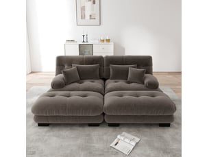 Canapé modulable modenvie 2 places en chenille marron avec 2 ottomans, 2 coussins lombaires et 2 coussins décoratifs