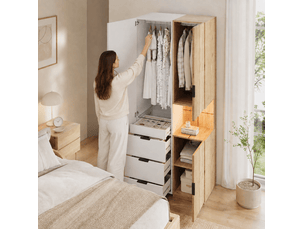 Armoire 90x49x200 cm avec éclairage led et tiroir à bijoux mdf blanc et chêne