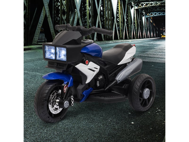  Moto électrique pour enfants avec lumières, klaxon, musique, pneus larges, vitesse de 3 kmh, bleue  - Conforama D