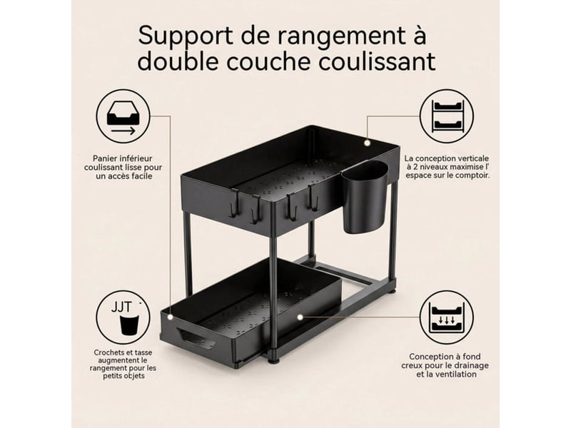  Rangement sous evier double etages avec tiroir coulissant noir 37,5 x 20,5 x 33,5 cm 414350_AABYJ79367_6_DROPFR - Conforama B