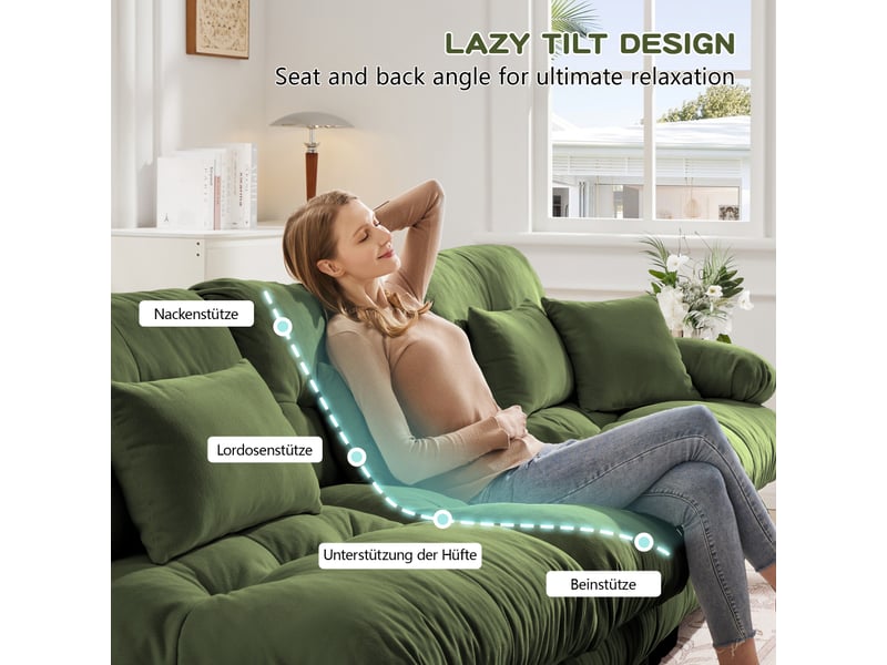  Canapé d'angle cloud en chenille beige clair, sofa salon avec 2 coussins lombaires, 2 coussins déco, 2 ottomans, larges accoudoirs  - Conforama C