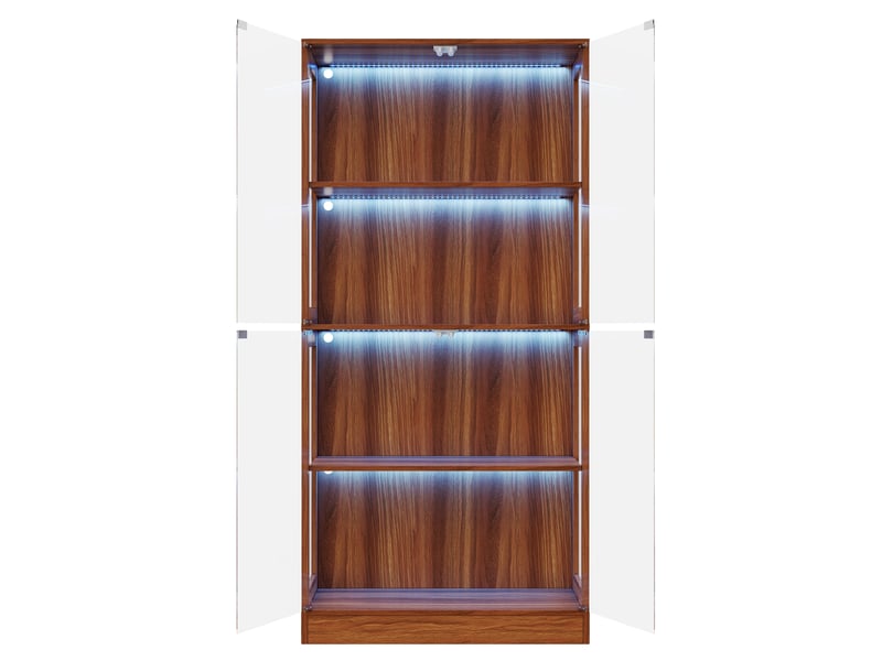  Vitrine pour figurines avec éclairage led multicolore, 80 x 35 x 170 cm, mdf et verre, noyer  - Conforama R