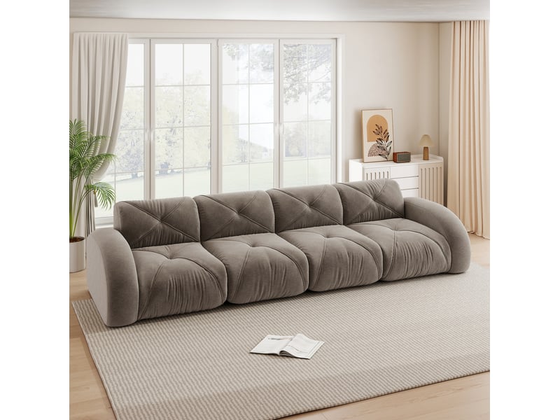  Canapé modulable 4 places en tissu taupe sans cadre, confort en mousse 32d pour votre salon familial  - Conforama B