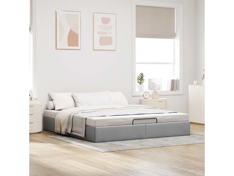  Lit adulte, lit double, cadre de lit ottoman sans matelas gris clair 200x200cm tissu cf10392  - Conforama C