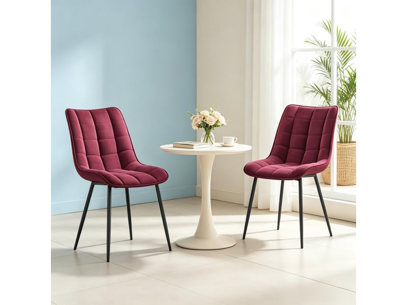  Chaise de salle à manger lot de 2 avec dossier ergonomique et patins antidérapants en velours rouge vin  - Conforama C