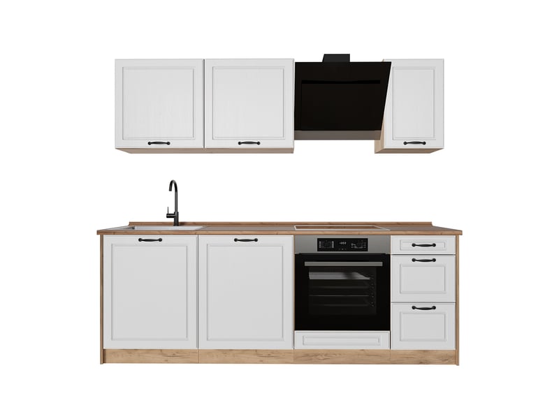  Vicco cuisine, blanc campagnechêne doré, 220cm plan de travail chêne doré  - Conforama A