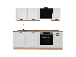 Vicco cuisine, blanc campagnechêne doré, 220cm plan de travail chêne doré