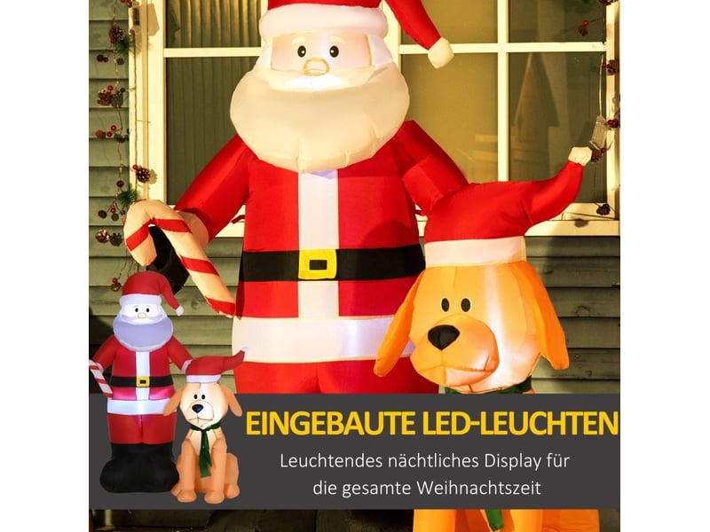  Décoration de noël gonflable père noël avec compagnon, 117 x 80 x 157 cm, rouge en polyester, led intégrées  - Conforama E