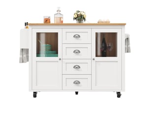 Îlot de cuisine mobile 120 cm – tiroirs, portes, roulettes, rangements multiples – meuble cuisine