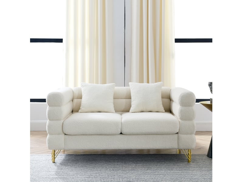  Canapé 2 places forme nuage en tissu teddy blanc avec pieds en métal doré  - Conforama B