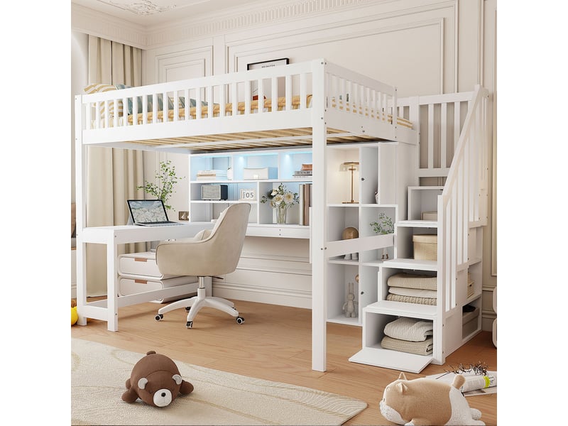  Lit mezzanine 140x200cm coloris blanc led pin lit enfant blanc - Conforama D