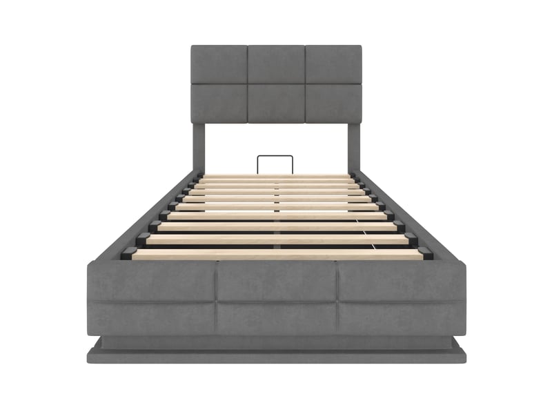  Lit coffre rembourré 90x200 cm gris en velours, led, usbtype-c, rangement xxl  - Conforama A