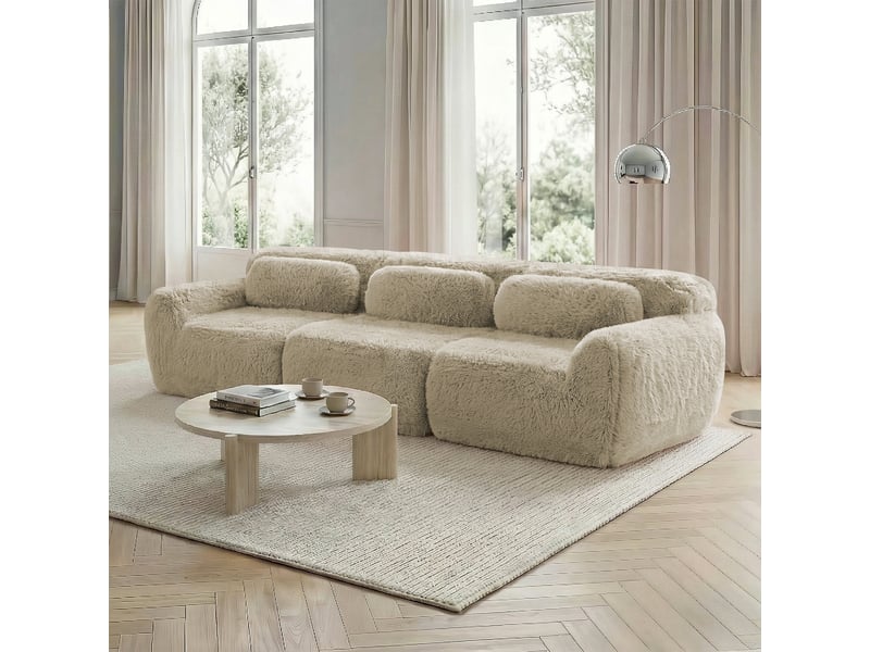 Canapé droit en tissu bouclette kaki, 3 places, 291 cm, modulable W3325S00203 - Conforama B