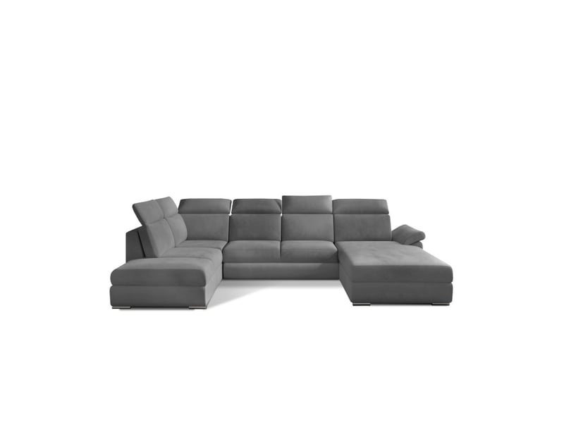  Canapé panoramique convertible majesta 5 places gris – angle droit avec coffre  - Conforama A