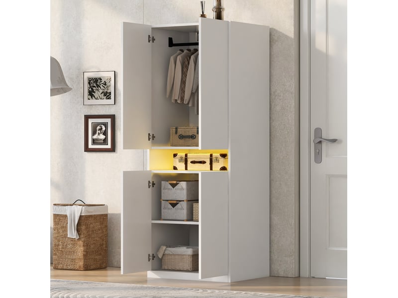  Armoire modenvie avec rangement led 70 x 55 x 180 cm mdf blanche  - Conforama D