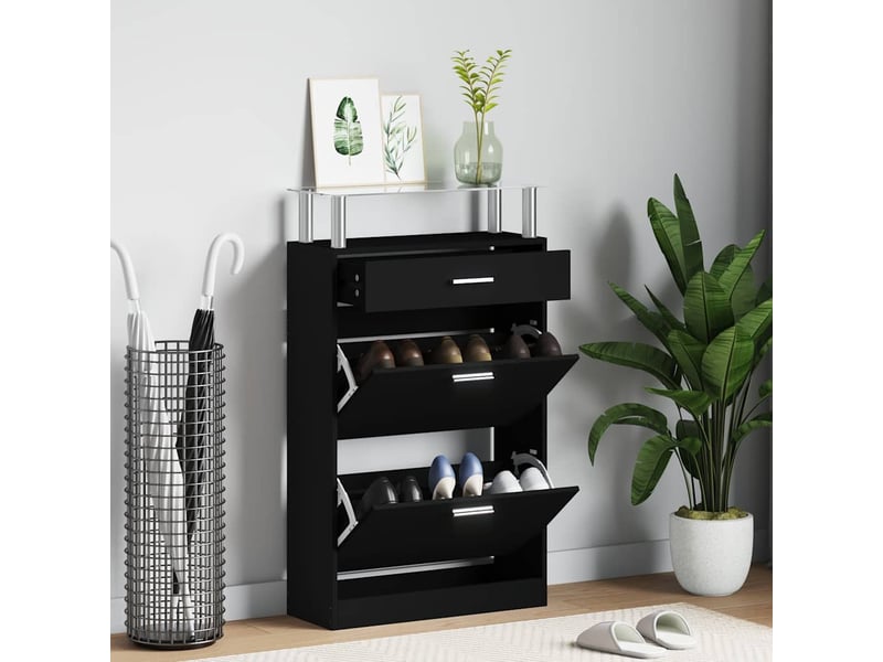  Meuble à chaussure, armoire à chaussures noir 63x24x104 cm bois d'ingénierie  - Conforama B