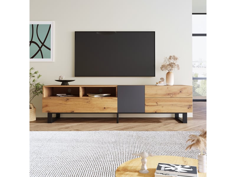  Meuble tv moderne bicolore effet bois, 180 cm  - Conforama B