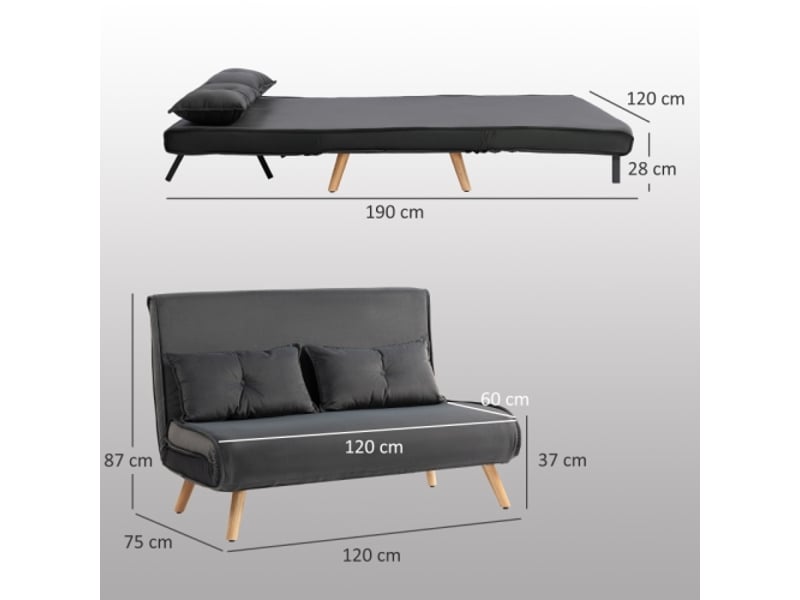 Canapé-lit 2 places en tissu avec dossier réglable et cadre métallique – gris  - Conforama C