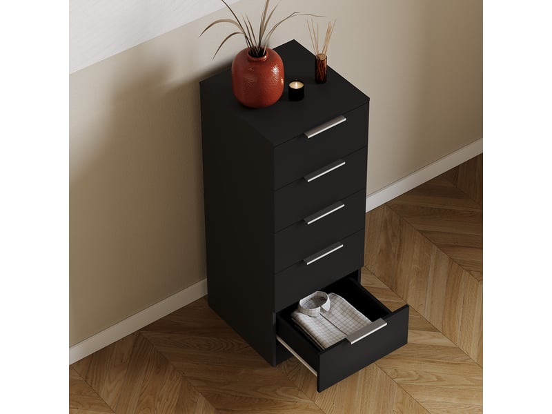  Commode trega 5 tiroirs étroite, chambre, rangement, petit espace, 90x34,5x36cm, noir 3332115 - Conforama R