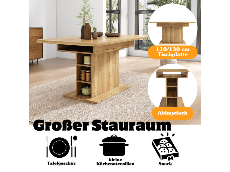 Table rectangulaire extensible avec rangement l110130x70x75cm en fer naturelle moderne simple - Conforama E