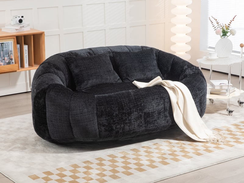 Canapé droit, 145 x 95 x 63 cm, fauteuil de détente moelleux à poser au sol, chenille, noir - Conforama B