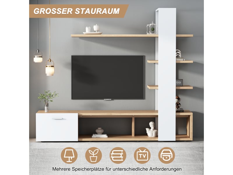  Ensemble mural tv 180x40x45 cm - chêne blanc - meuble tv moderne jusqu'à 60 pouces, rangement pratique  - Conforama D
