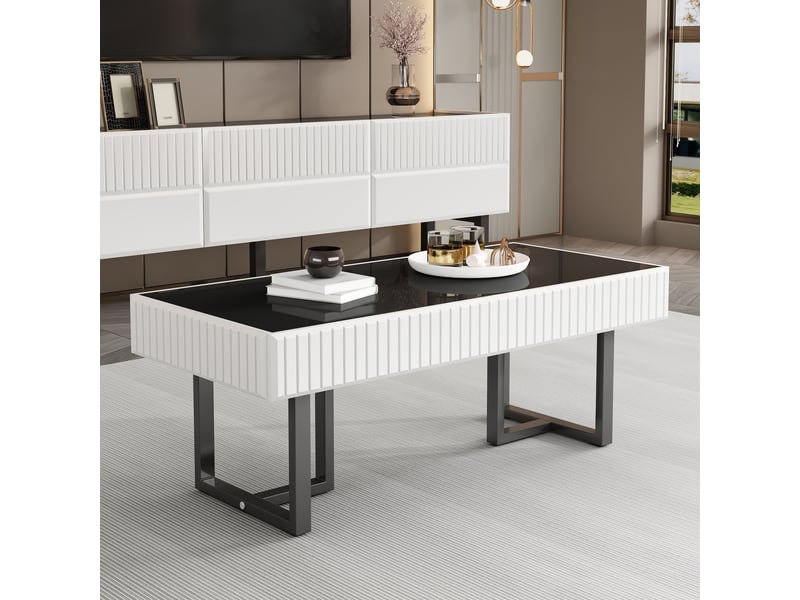  Ensemble meuble tv et table basse rayures bicolores mdf brillant  - Conforama C