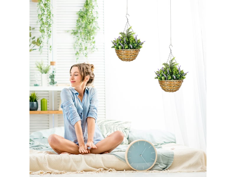  Ensemble de deux pots de fleurs artificiels suspendus en lisianthus - violet  - Conforama C