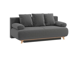 Canapé droit convertible <strong>DESMIU</strong> <strong></strong> 3 places Velours côtelé gris avec coffre de rangement