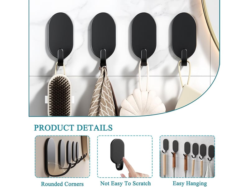 Crochets 3m adhésifs (10pcs) – inox anti-rouille, étanches, pour salle de bain, cuisine, fixation solide, noir - Conforama D