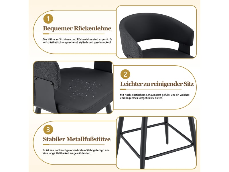  Lot de 2 chaises de salle à manger,46x47x94,5 cm,avec accoudoirs,similicuir,noir  - Conforama E