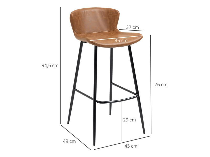  Lot de 2 tabourets de bar assise en similicuir hauteur 76 cm avec repose-pieds en acier et dossier design vintage marron  - Conforama E