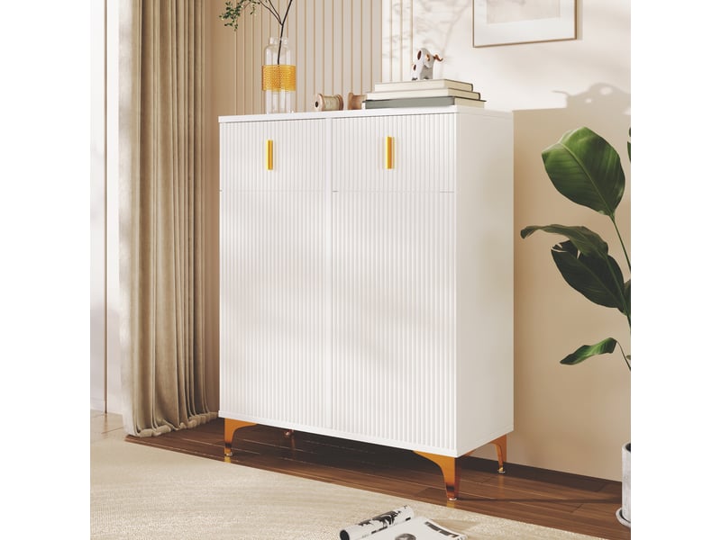 Buffet de rangement avec 2 portes, 2 tiroirs et étagères réglables, ouverture sans poignée, pour entrée, 83×35×101 cm - Conforama C