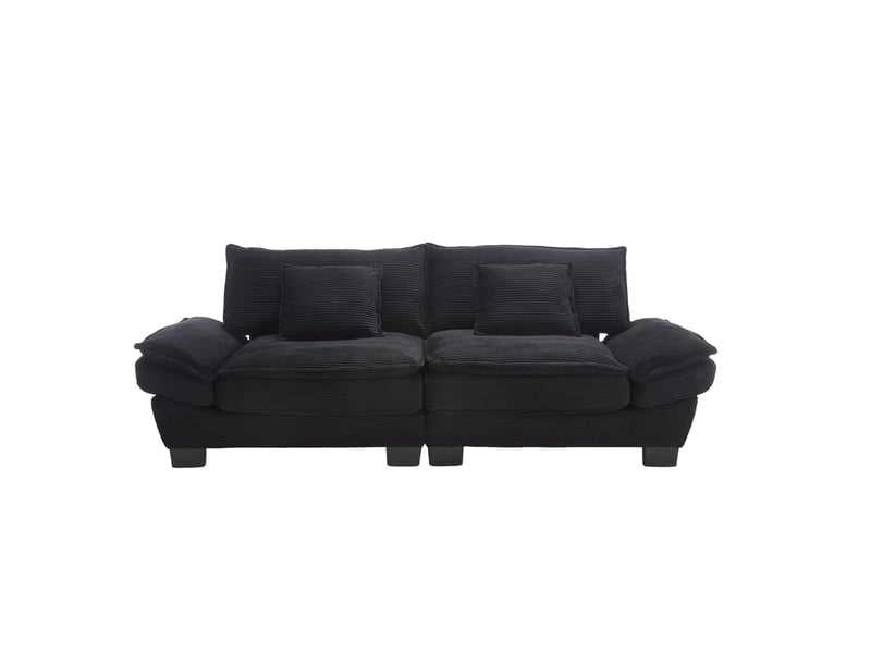  Canapé 2 places en velours noir 224x81x81 cm avec coussins inclus et accoudoirs rembourrés  - Conforama A