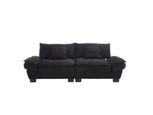 Canapé 2 places en velours noir 224x81x81 cm avec coussins inclus et accoudoirs rembourrés