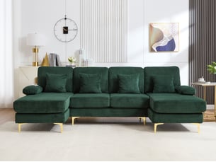Canapé d'angle compressé gauche fixe <strong>BGSRYAO</strong> <strong></strong> 4 places Tissu vert